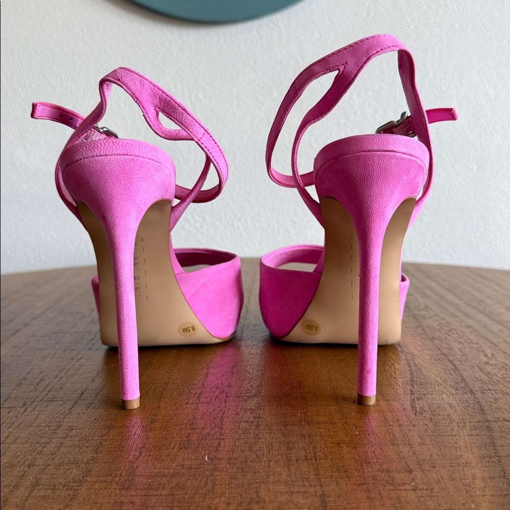Gianni Bini Pink Suede Ankle Stiletto Sandals. - Picture 3 of 8